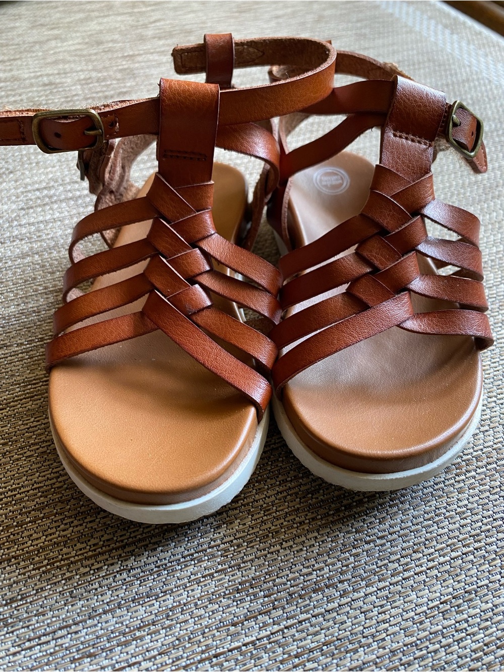 Girls size 8 Brown Strappy Gladiator Sandals with hook and loop ankle buckle